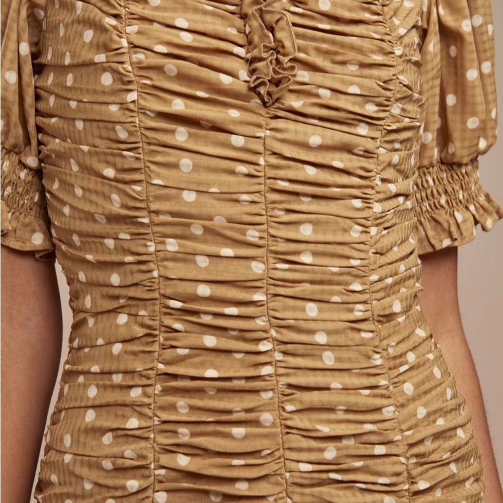 NWT Finders Keepers Elegant Tan Ruched Dress - Picture 8 of 9